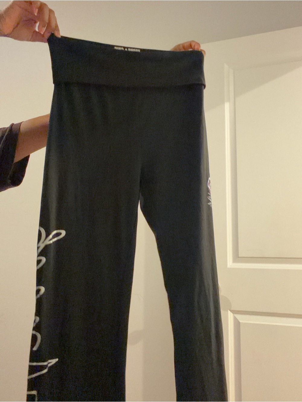 Black Kids Wide-Leg Yoga Pants with Side Script